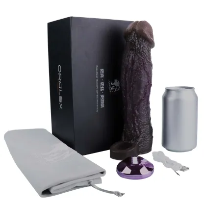 Leo 9.1"×2.2" Huge Black Realistic Silicone Penis Extender | 10 Vibration Modes
